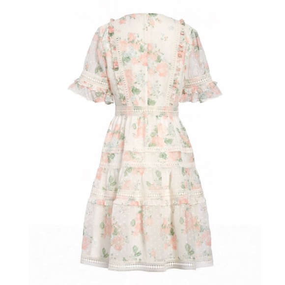 RACHEL PARCELL Mixed Lace Fit & Flare Dress Ivory L - Picture 4 of 8